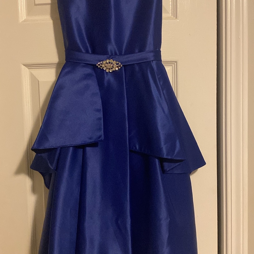 Blue Strapless Peplum A-line Dress for Prom